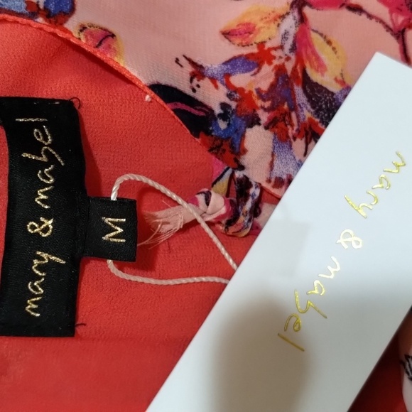 Mary & Mabel Floral printed romper sheer flutter sleeve size medium pink - Picture 7 of 9